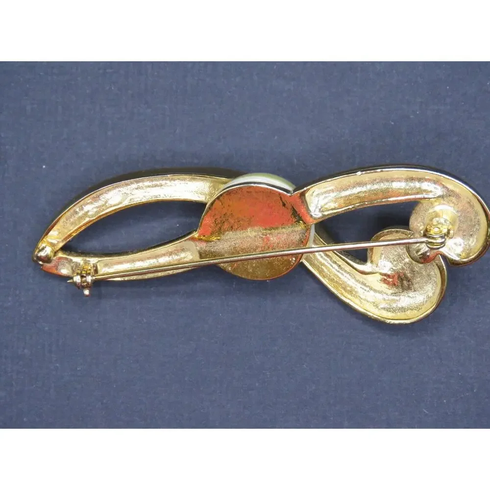 Vintage Brooch Swirl Pin Gold Tone With Faux Pearl 3